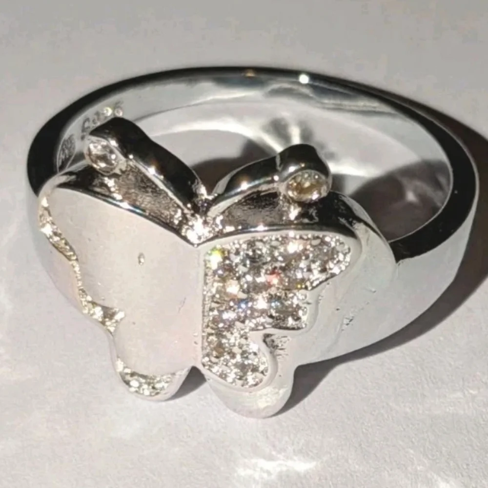Elegant 925 Sterling Silver Butterfly Ring Sz8